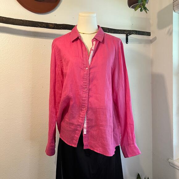 ECRU Pink 100% Linen Long Sleeve Button Down Oversized Shirt Size Large - Picture 11 of 12